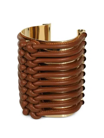 Max Mara Leather-inserts Metal Bracelet In Brown
