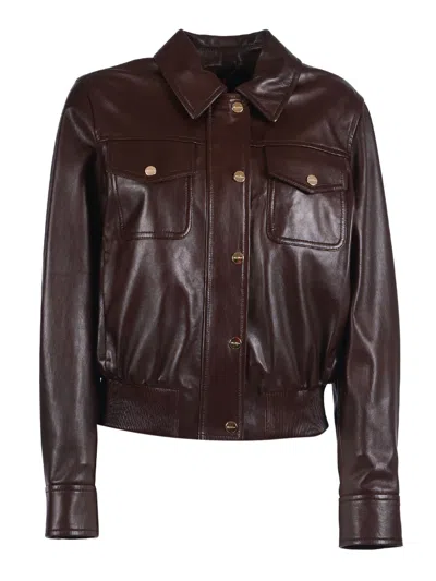 Max Mara Leather Jacket In Brown