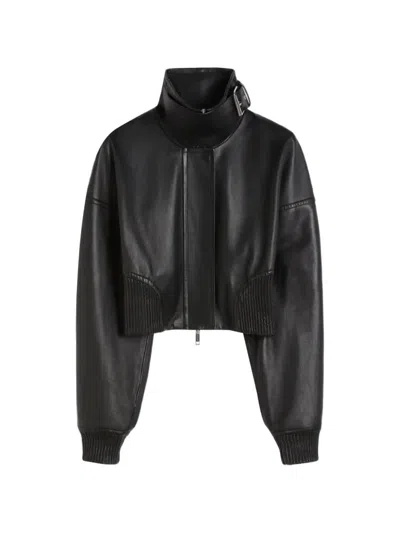 Max Mara Leather Jacket With Zip Closure And High Neck In Black