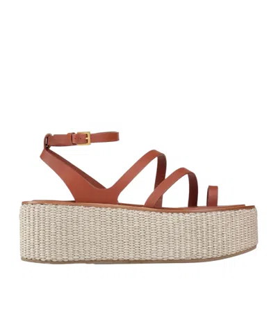 Max Mara Leather Jute Sole Sandals In Brown