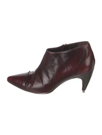 Pre-owned Max Mara Leather Lace Trim Embellishment Boots In Burgundy