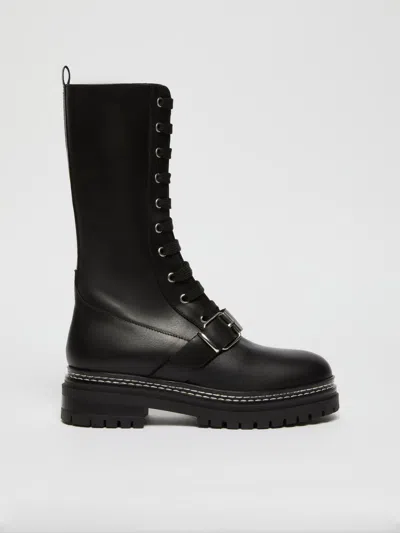 Max Mara Leather Lace-up Combat Boots In Black