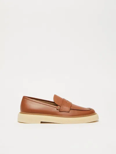 Max Mara Leather Loafers In Tobacco