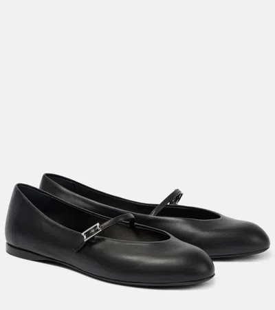 Max Mara 10mm Mmballet Leather Ballerina Flats In Black