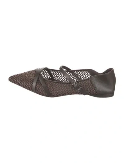 Pre-owned Max Mara Leather Mary Jane Flats In Brown