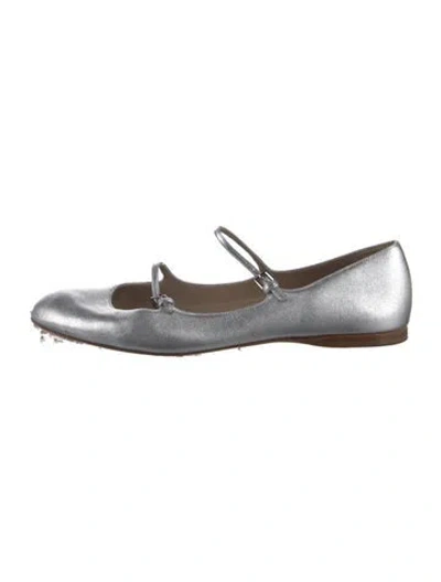 Pre-owned Max Mara Leather Mary Jane Flats In Silver