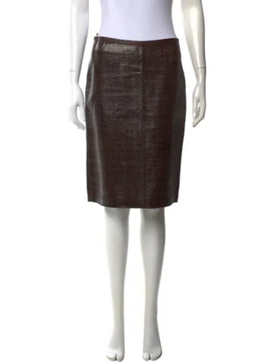 Pre-owned Max Mara Leather Midi Length Skirt In Brown