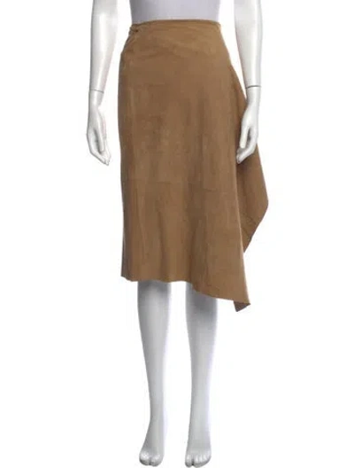 Pre-owned Max Mara Leather Midi Length Skirt In Brown