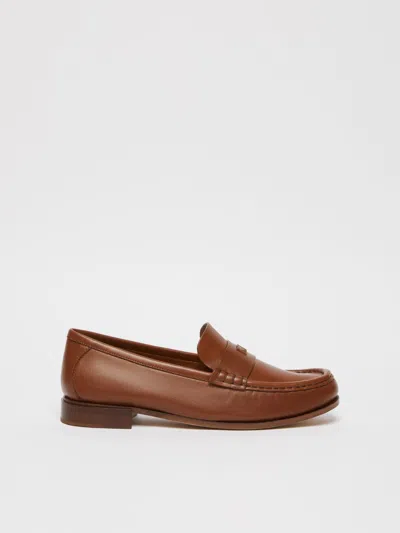 Max Mara Leather Moccasins In Amber Brown