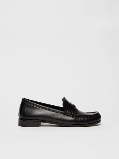 Max Mara Leather Moccasins In Black