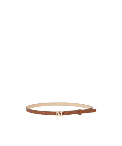 Max Mara Leather Monogram Belt - Amber Brown