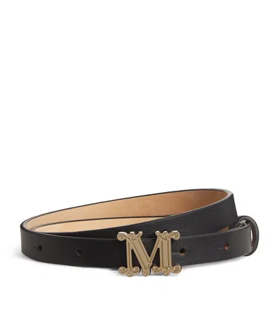 Max Mara Leather Monogram Belt In Black