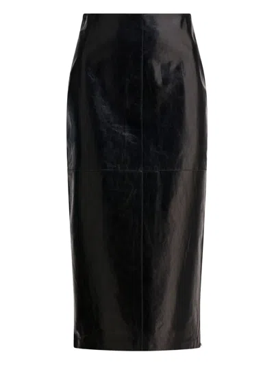 Max Mara Leather Panelled Skirt In Black