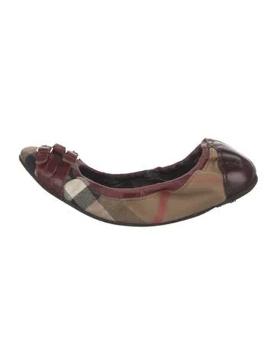 Pre-owned Max Mara Leather Plaid Print Ballet Flats In Burgundy