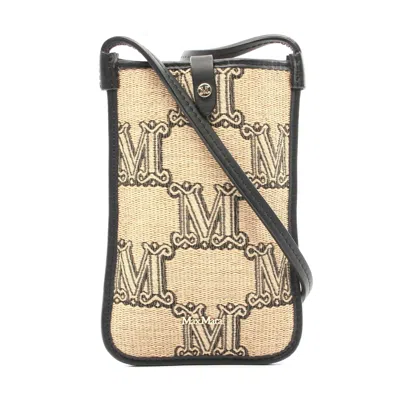Max Mara Leather Raffia Phone Case Shoulder Bag In Sand