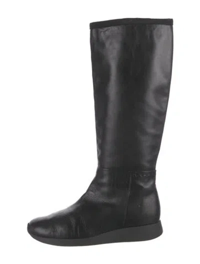 Pre-owned Max Mara Leather Riding Boots In Black