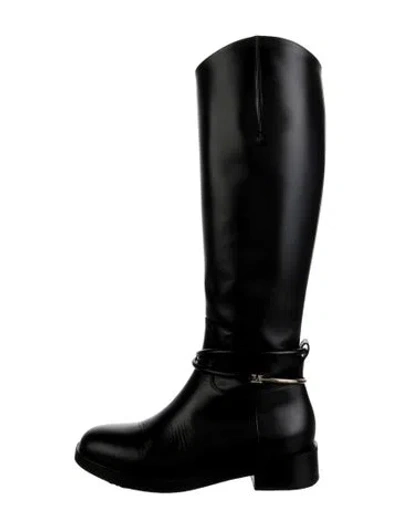 Pre-owned Max Mara Leather Riding Boots In Black