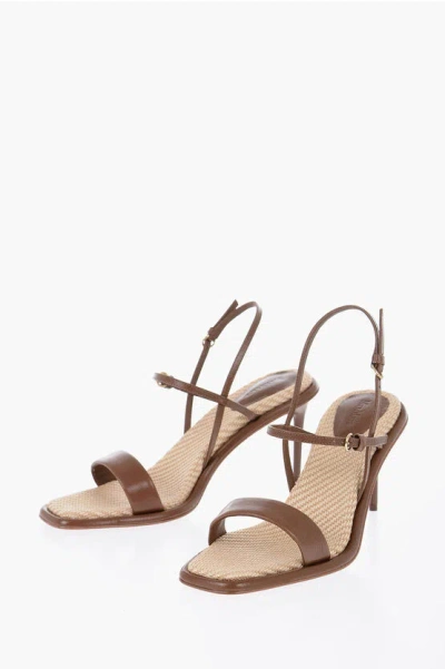 Max Mara Leather Sandals With Strap Heel 8 Cm In Brown