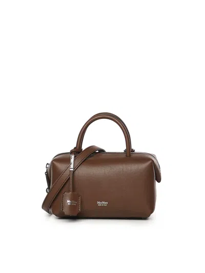 Max Mara Leather Satchel Bag With Logo In Brown
