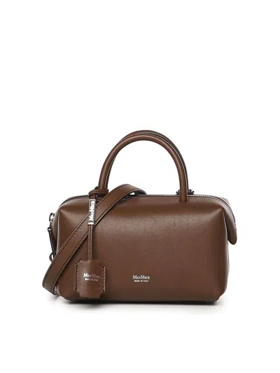 Max Mara Leather Satchel Bag With Logo In Brown