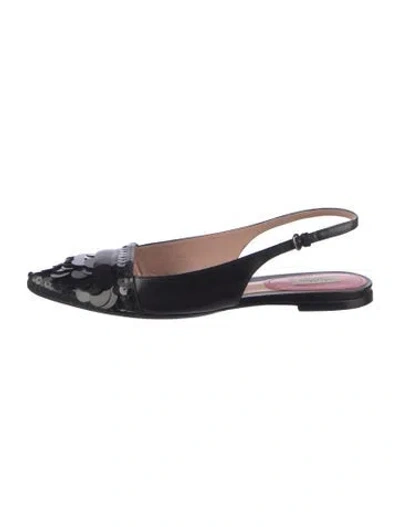 Pre-owned Max Mara Leather Sequin Embellishments Slingback Flats In Black
