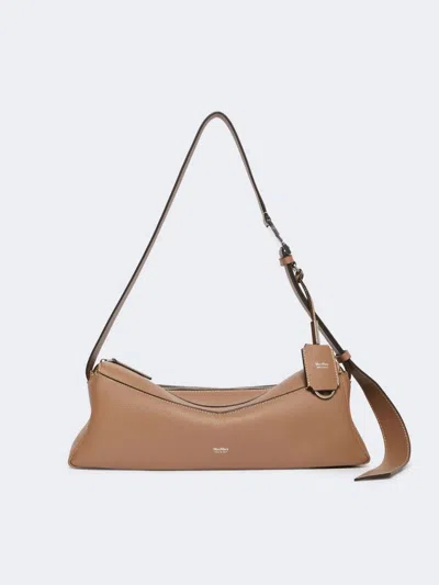 Max Mara Leather Shoulder Bag With East West Design In Neutral