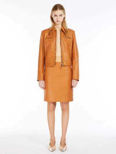 Max Mara Leather Skirt In Orange