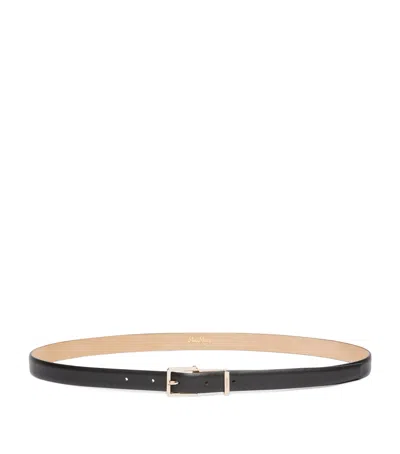 Max Mara Leather Slim Belt In Black