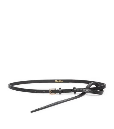 Max Mara Leather Slim Belt In Black