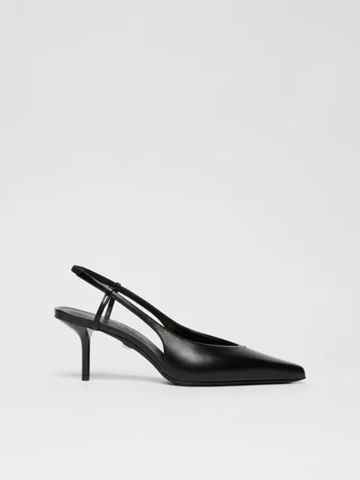 Max Mara Leather Slingback Heels In Black