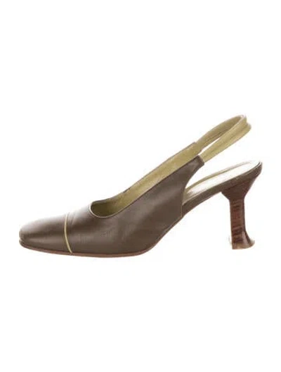 Pre-owned Max Mara Leather Slingback Pumps In Brown