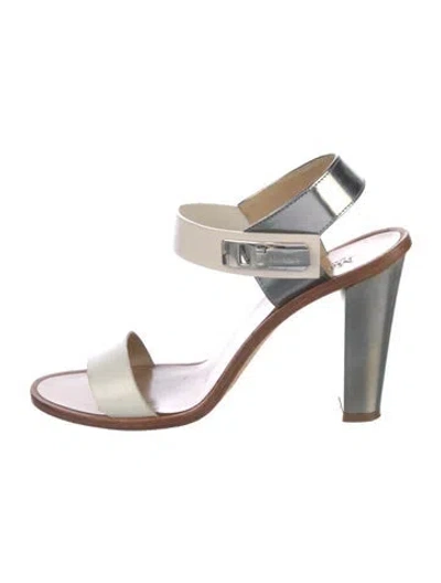 Pre-owned Max Mara Leather Slingback Sandals In Silver
