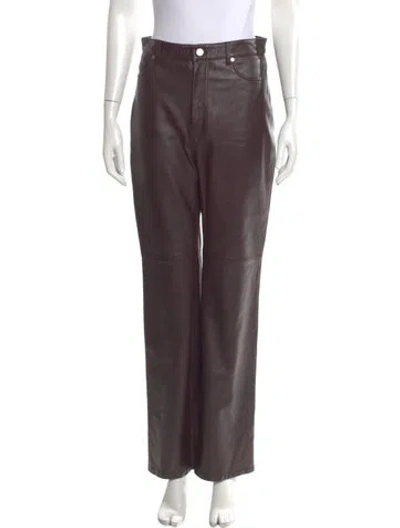 Pre-owned Max Mara Leather Straight Leg Pants In Brown