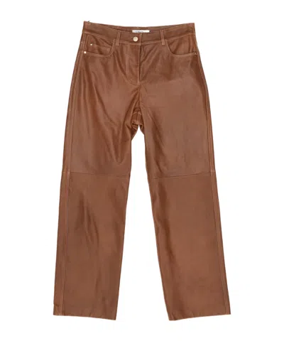 Max Mara Leather Straight Trousers In Brown