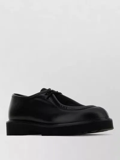 Max Mara Leather Track Lace Up Shoes Round Toe In Black