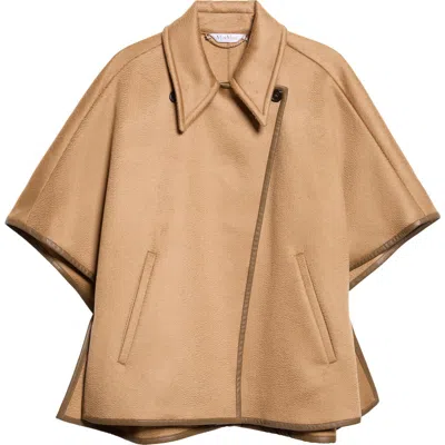 Max Mara Leather Trim Cashmere Cape In Brown