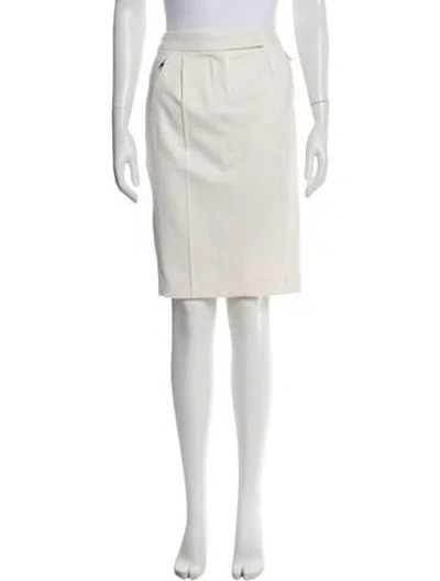 Pre-owned Max Mara Leather Trim Embellishment Knee-length Skirt In White