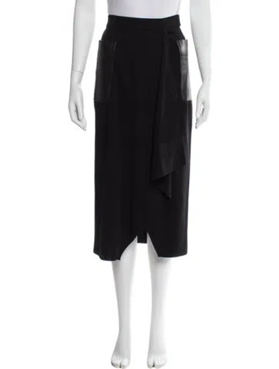 Pre-owned Max Mara Leather Trim Embellishment Midi Length Skirt In Black