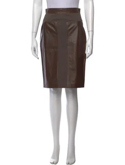 Pre-owned Max Mara Leather Trim Embellishment Midi Length Skirt In Brown