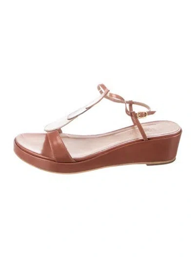 Pre-owned Max Mara Leather T-strap Sandals In Brown