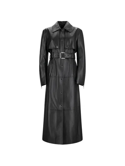 Max Mara Leather Two-piece Trench Coat In Black