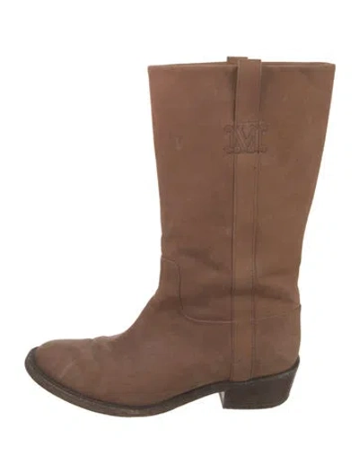 Pre-owned Max Mara Leather Western Boots In Brown