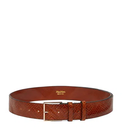 Max Mara Leather Woven Belt In Brown