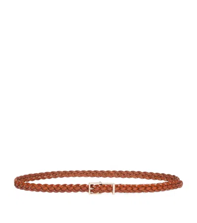 Max Mara Leather Woven Belt In Red