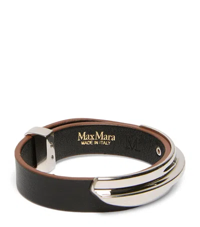 Max Mara Leather-metal Cuff Bracelet In Black