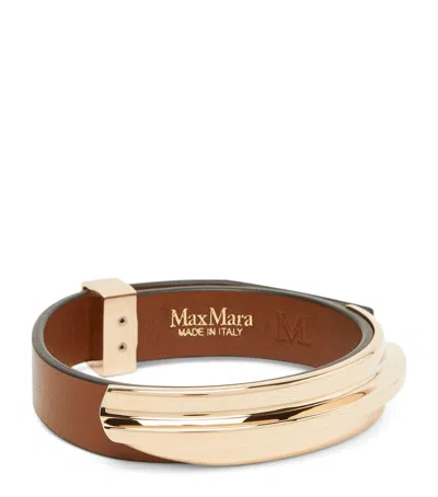 Max Mara Leather-metal Cuff Bracelet In Brown