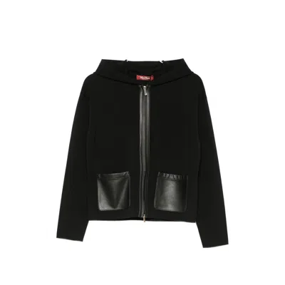 Max Mara Leather-pocket Hoodie In Black