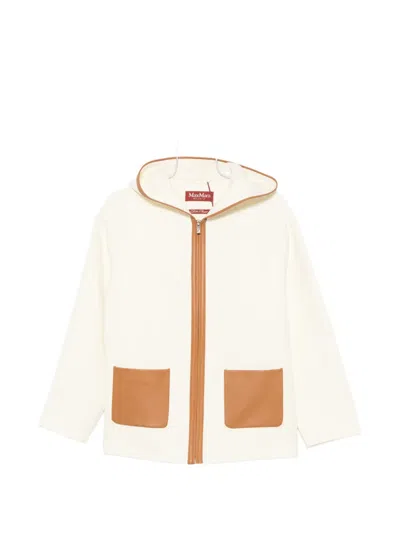 Max Mara Leather-trim Hooded Jacket In White