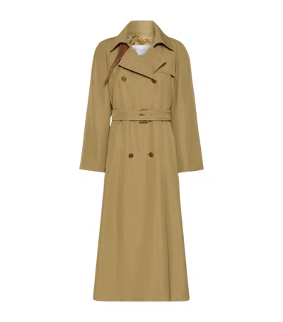 Max Mara Leather-trim Trench Coat In Brown
