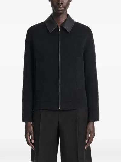 Max Mara Leather-trim Zip-up Jacket In Black